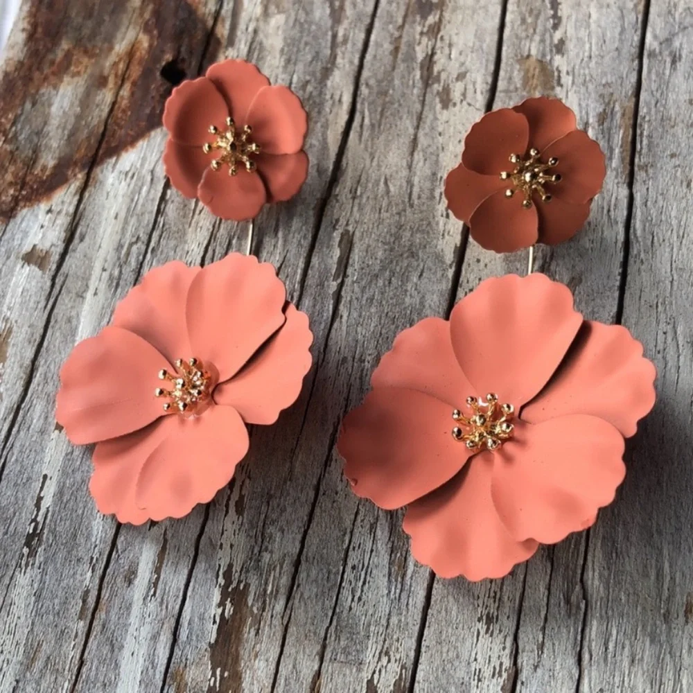 Flower Power Drop Earrings in Coral